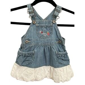 Oshkosh B'gosh Baby Girl Ruffled Dress Floral Blue Denim Size 9 Month